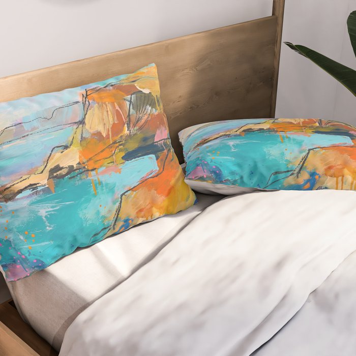 Abstract Northern Ireland Coastline - Vibrant Irish Seascape Art Print Pillow Sham Gallery Image 2