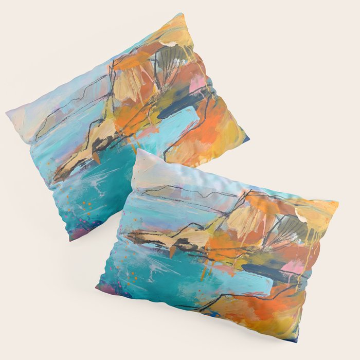 Abstract Northern Ireland Coastline - Vibrant Irish Seascape Art Print Pillow Sham Gallery Image 1