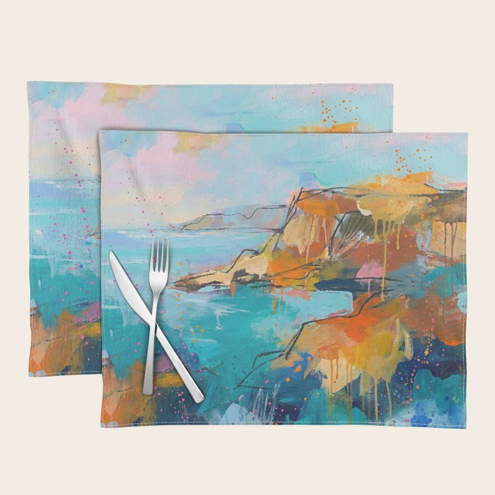 Abstract Northern Ireland Coastline - Vibrant Irish Seascape Art Print Placemat Gallery Image 1