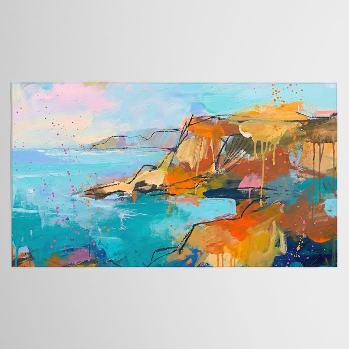 Abstract Northern Ireland Coastline - Vibrant Irish Seascape Art Print Tablecloth Gallery Image 2