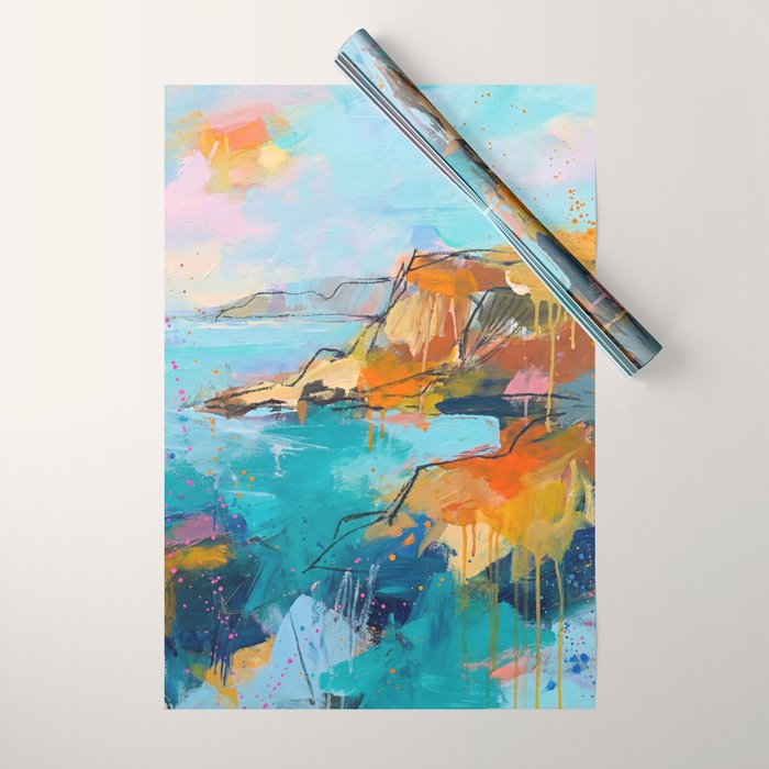 Abstract Northern Ireland Coastline - Vibrant Irish Seascape Art Print Wrapping Paper Gallery Image 1