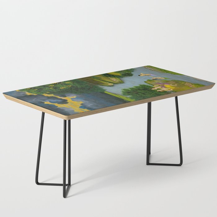 Women enjoying the river at the forestâs edge Indian Miniature Painting  Coffee Table Gallery Image 1