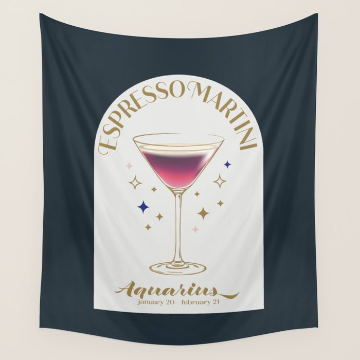 Espresso Martini Cocktail Zodiac Sign Wall Tapestry Gallery Image 1