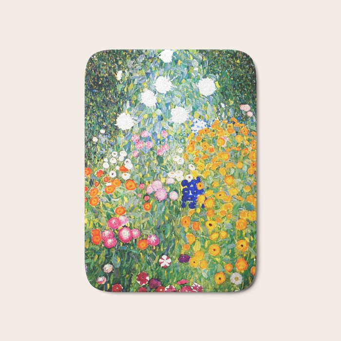Gustav Klimt Flower Garden  vibrant Bath Mat