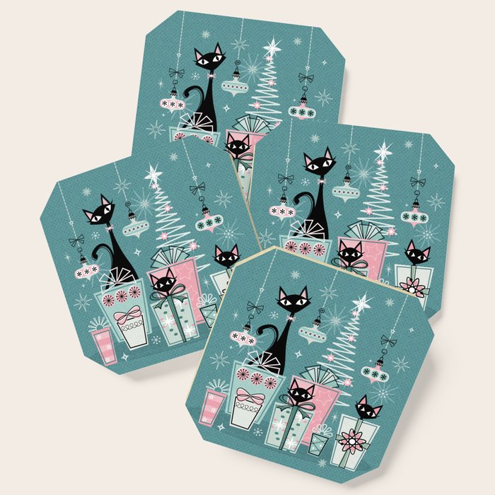 Vintage Kitty Christmas II sxs6- ©studioxtine Coaster Gallery Image 1