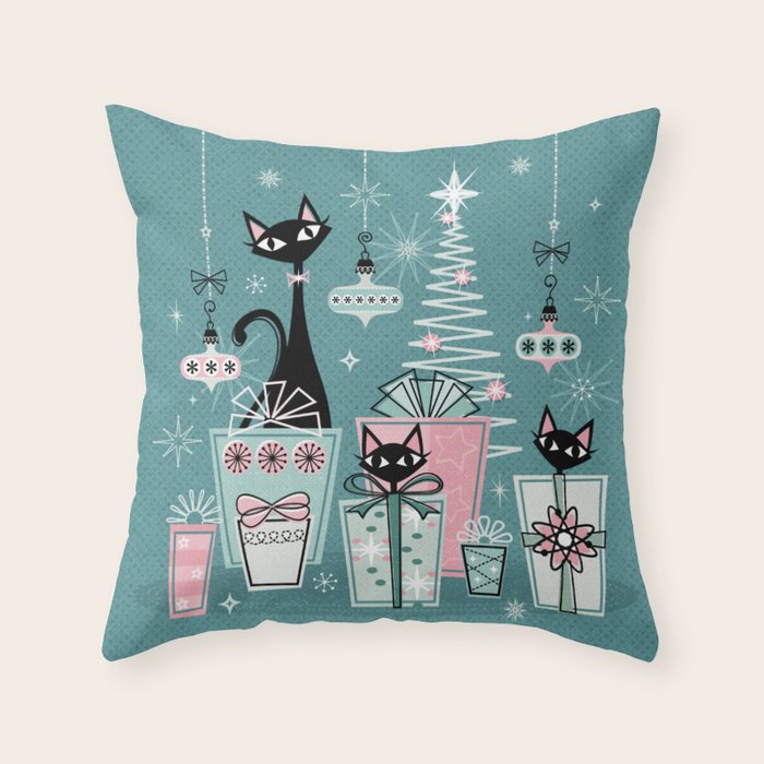 Vintage Kitty Christmas II sxs6- ©studioxtine Throw Pillow Gallery Image 6
