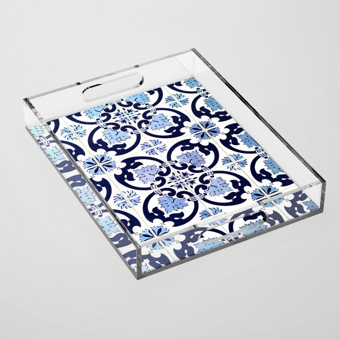 Azulejos, moroccan tiles, Painted tiles, blue, white, portugal Acrylic Tray Gallery Image 1