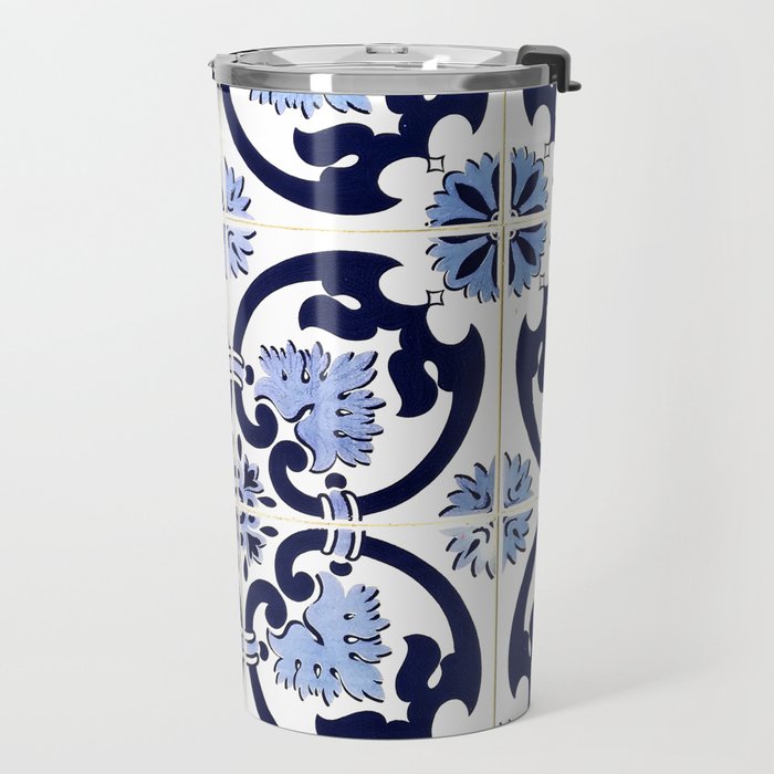Azulejos, moroccan tiles, Painted tiles, blue, white, portugal Travel Mug Gallery Image 2