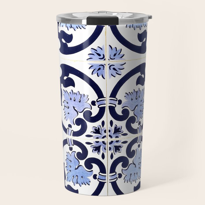 Azulejos, moroccan tiles, Painted tiles, blue, white, portugal Travel Mug Gallery Image 1