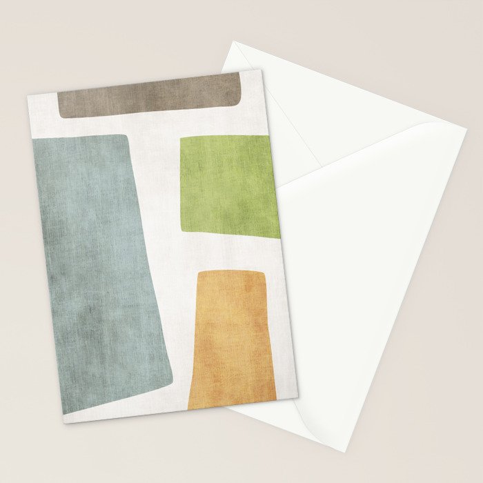 Organic Shapes Modern Colors Linen Artwork Stationery Card Gallery Image 2
