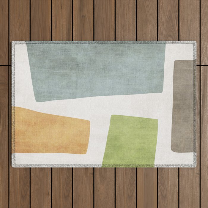 Organic Shapes Modern Colors Linen Artwork Outdoor Rug Gallery Image 1