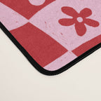 Red and Pink Retro Daisy Checkerboard Swirl Pattern Desk Mat Gallery Image 4