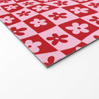 Red and Pink Retro Daisy Checkerboard Swirl Pattern Welcome Mat Gallery Image 2