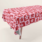 Red and Pink Retro Daisy Checkerboard Swirl Pattern Tablecloth Gallery Image 1