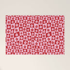 Red and Pink Retro Daisy Checkerboard Swirl Pattern Welcome Mat Gallery Image 1