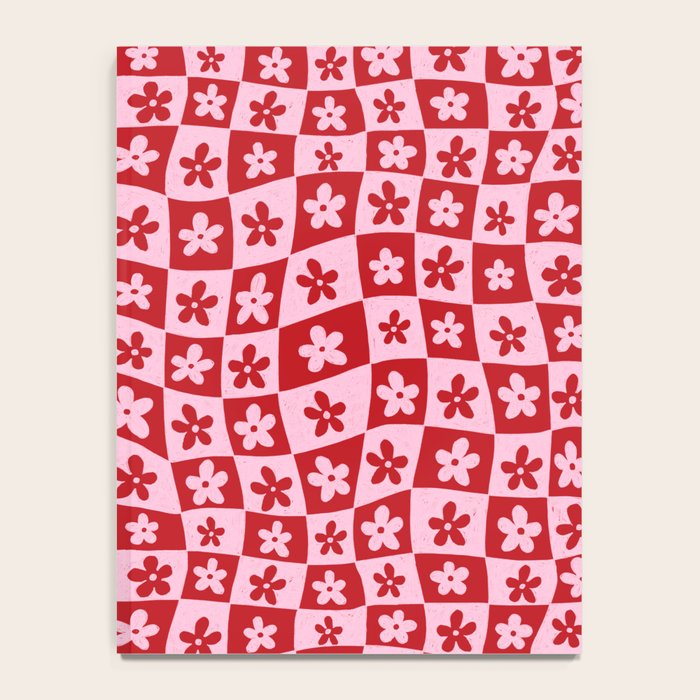 Red and Pink Retro Daisy Checkerboard Swirl Pattern Notebook Gallery Image 4