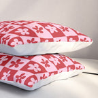 Red and Pink Retro Daisy Checkerboard Swirl Pattern Pillow Sham Gallery Image 3