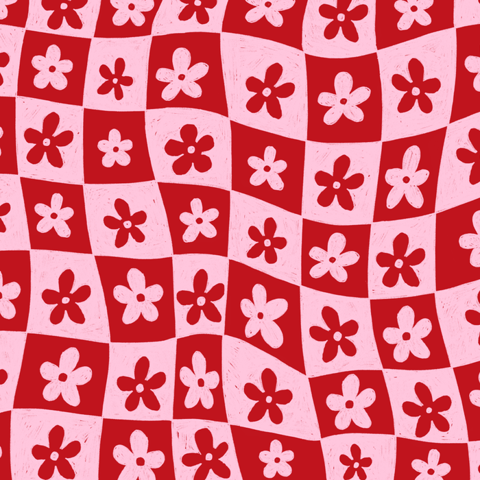 Red and Pink Retro Daisy Checkerboard Swirl Pattern Coffee Mug Gallery Image 2