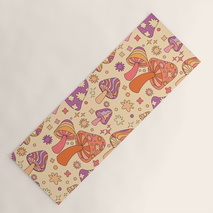 Purple & Orange Magic Mushrooms Yoga Mat Gallery Image 1