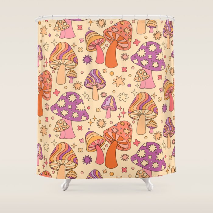 Purple & Orange Magic Mushrooms Shower Curtain Gallery Image 1