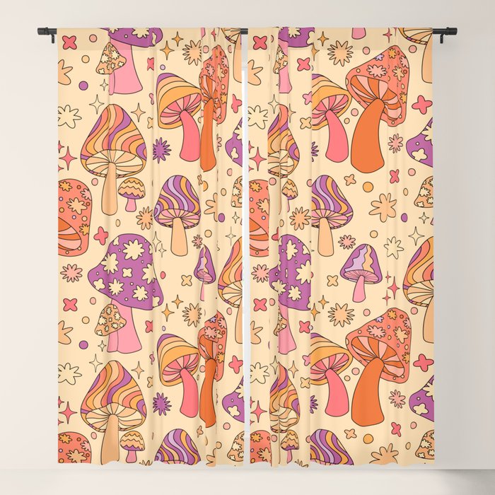 Purple & Orange Magic Mushrooms Window Curtain Gallery Image 1