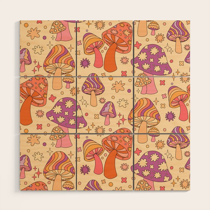 Purple & Orange Magic Mushrooms Wood Wall Art Gallery Image 1