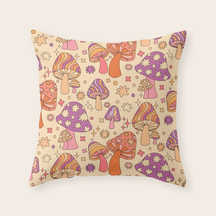 Purple & Orange Magic Mushrooms Throw Pillow Gallery Image 6