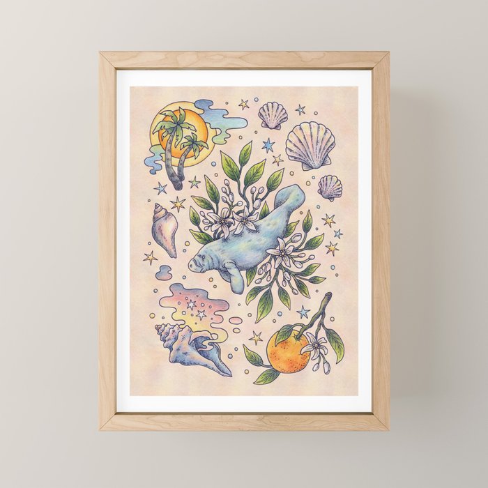 Orange Blossom Manatee | Ocean Nature Art Mini Art Print Gallery Image 1