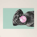 Bubble Gum Black Pug in Green Welcome Mat Gallery Image 1
