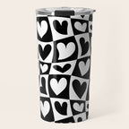 Black and white love heart checkered pattern Travel Mug Gallery Image 1