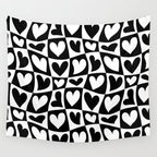 Black and white love heart checkered pattern Wall Tapestry Gallery Image 4