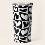 Black and white love heart checkered pattern Travel Mug Gallery Image 2