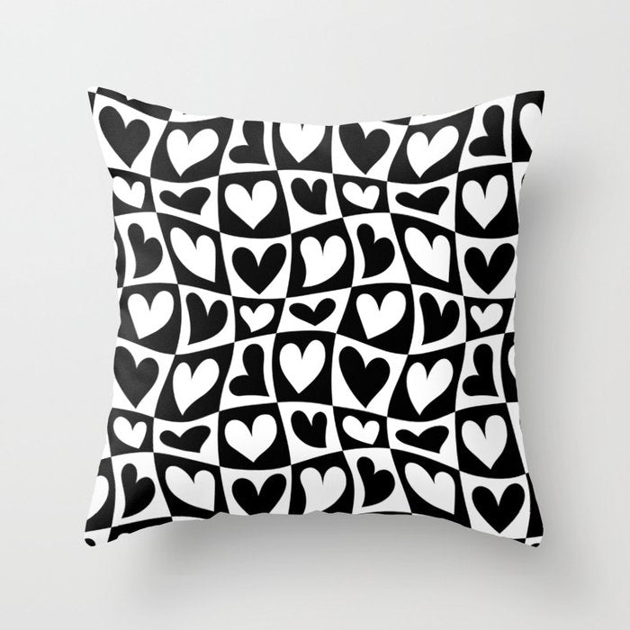 Black and white love heart checkered pattern Throw Pillow Gallery Image 6