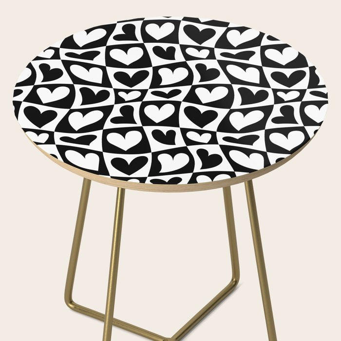 Black and white love heart checkered pattern Side Table Gallery Image 2