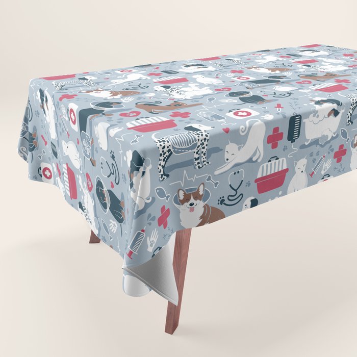 Veterinary medicine, happy and healthy friends // pastel blue background Tablecloth Gallery Image 1
