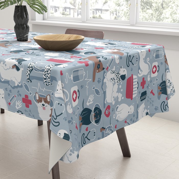 Veterinary medicine, happy and healthy friends // pastel blue background Tablecloth Gallery Image 3