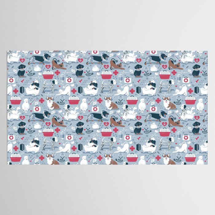 Veterinary medicine, happy and healthy friends // pastel blue background Tablecloth Gallery Image 2