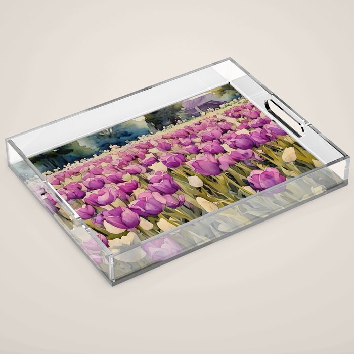 Purple tulips field  Acrylic Tray Gallery Image 1