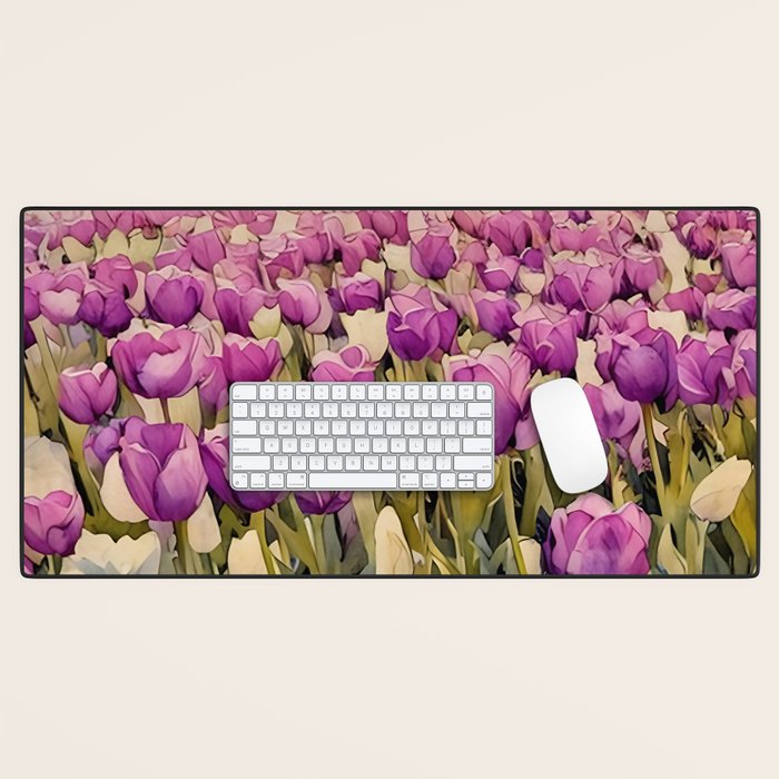 Purple tulips field  Desk Mat Gallery Image 1