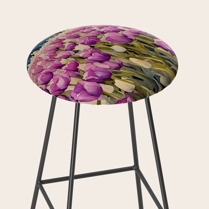 Purple tulips field  Stool Gallery Image 2