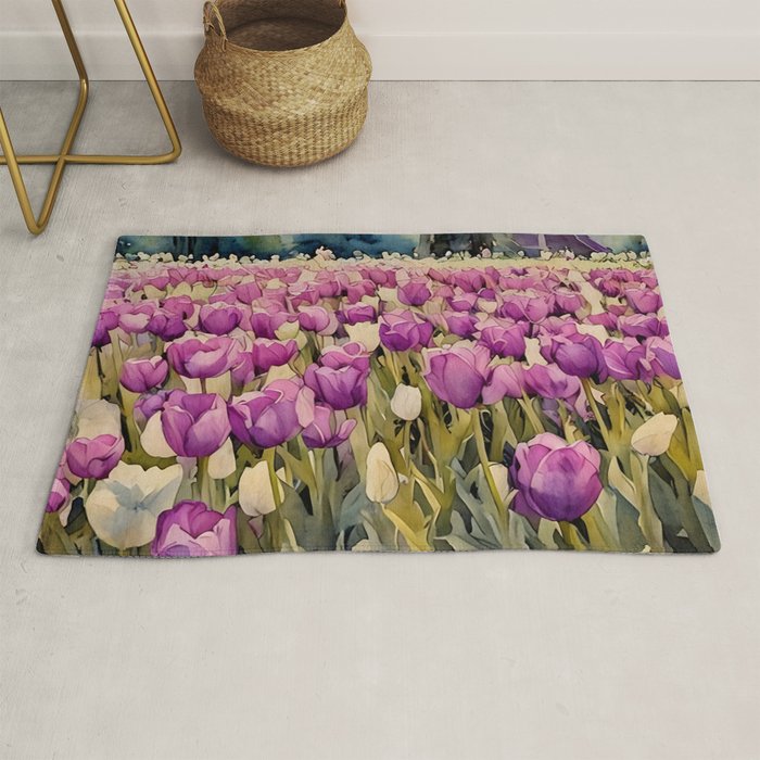 Purple tulips field  Rug Gallery Image 1
