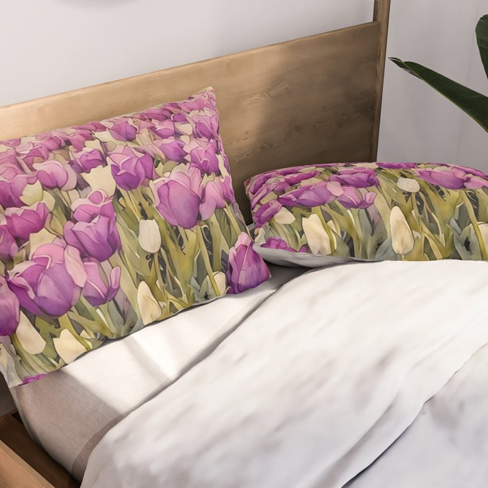 Purple tulips field  Pillow Sham Gallery Image 2