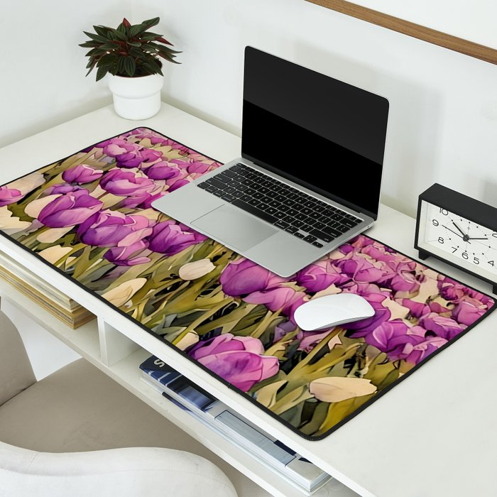 Purple tulips field  Desk Mat Gallery Image 2