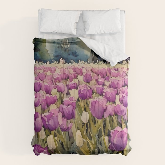 Purple tulips field  Comforter Gallery Image 6