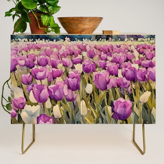 Purple tulips field  Credenza Gallery Image 1