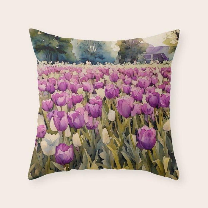Purple tulips field  Throw Pillow Gallery Image 6