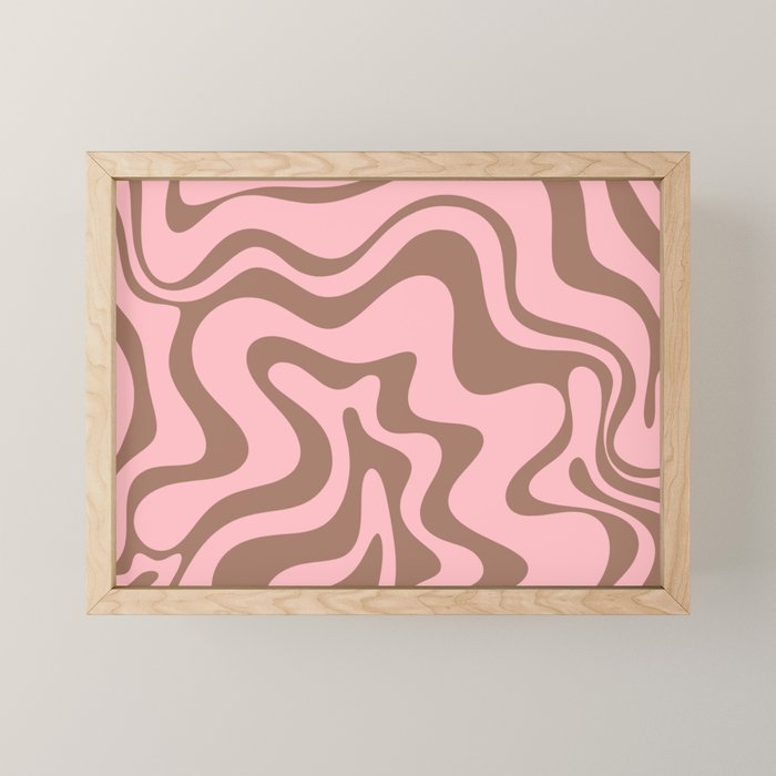 Retro Liquid Swirl Abstract Contemporary Pattern 4 in Mocha Brown and Pink Mini Art Print Gallery Image 1