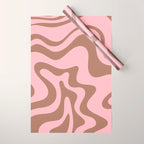 Retro Liquid Swirl Abstract Contemporary Pattern 4 in Mocha Brown and Pink Wrapping Paper Gallery Image 1