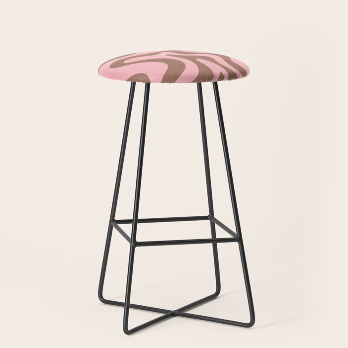 Retro Liquid Swirl Abstract Contemporary Pattern 4 in Mocha Brown and Pink Stool Gallery Image 1