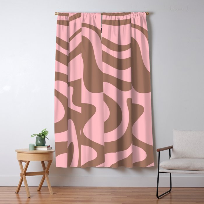 Retro Liquid Swirl Abstract Contemporary Pattern 4 in Mocha Brown and Pink Window Curtain Gallery Image 5
